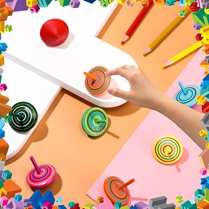 Aoriher Wood Spinning Tops for Kids, Colorful Wooden Gyroscopes Toy, Educational Kindergarten Toys, Rainbow Spin Tops for Games Party Favors Birthday Gifts(100 Pieces)