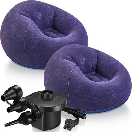 2 Pcs Bean Bag Chairs for Adults Kids Inflatable Chairs with Electric Air Pump Blow up Chair Inflatable Lazy Sofa Folding Portable Inflatable Chair for Living Room Bedroom(Blue)