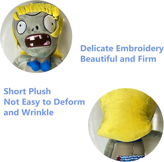 3 PCS PVZ Plant and Zombies Plush Sets Toys 1 2 Stuffed Soft PVZ Figure Doll Surf, Pompadour, Bikini Zombies, Great Gifts for Boys and Girls New