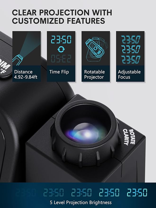 Projection Alarm Clock for Bedroom Ceiling, Digital Clock Projector with Weekday/Weekend Mode, Date, Temperature, Humidity, Type-C USB Charger, Snooze, Dual Alarms, Dimmer,12/24H