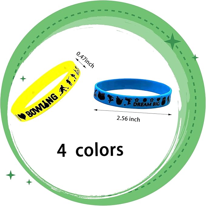 36 PCS Bowling Motivational Silicone Wristbands Rubber Bracelets Bulk for Baby Shower/Events/Carnival/Birthday Party Favors Supplies Decorations Goodie Bag Favor Stuffers