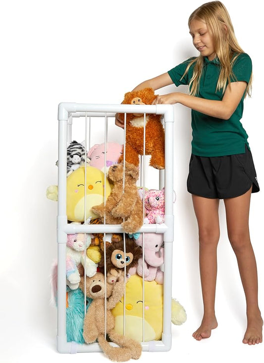 Lilly's Love Stuffed Animal Zoo Storage - Standing Storage Organizer Display | Made from Furniture-Grade, Easy to Assemble PVC, Stores More Stuffies Than Hammocks & Bean Bags | 39" x 18" x 10", White