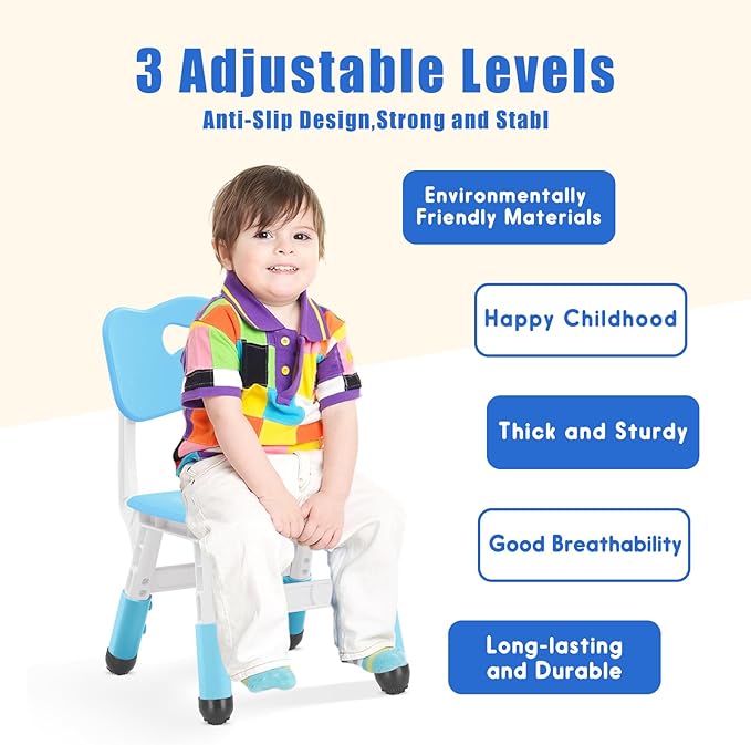 Kids Adjustable Chair with 3 Height Levels，Toddler Chair for Desk and Play, Suitable for Indoor and Outdoor Kids Activities