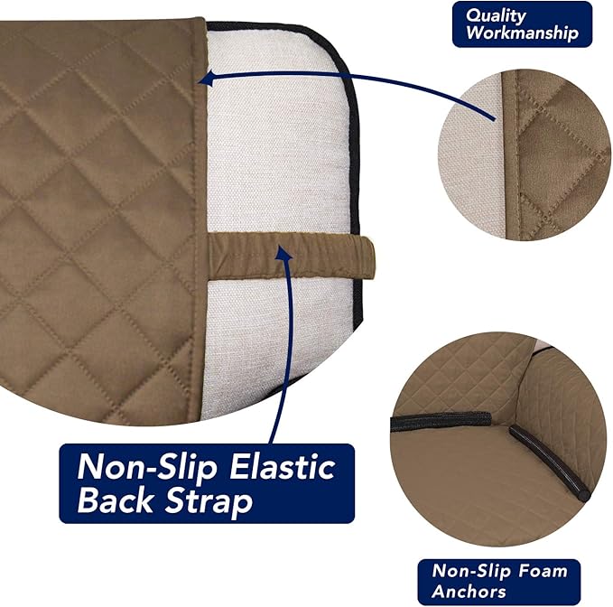 PureFit Reversible Quilted Sofa Cover, Water Resistant Medium Slipcover Furniture Protector, Washable Couch Cover with Non Slip Foam and Elastic Straps for Kids, Dogs, Pets (Loveseat, Camel/Ivory)