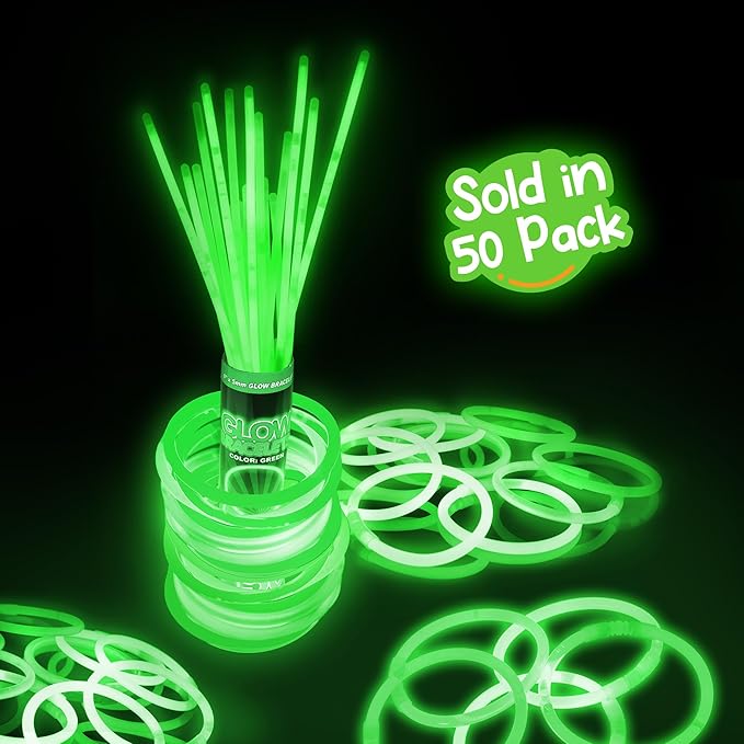8" Glow Stick Bracelets - Bulk 50 Pack (Green)