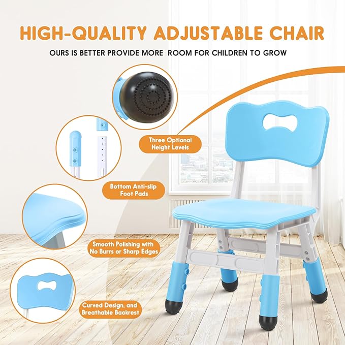 Kid Chairs Indoor 3 Level Adjustable Suitable for Children Age 2-6. Toddler Chairs Maximum Load-Bearing 220LBS for Family Classroom and Nursery Kids Activity Chair Set