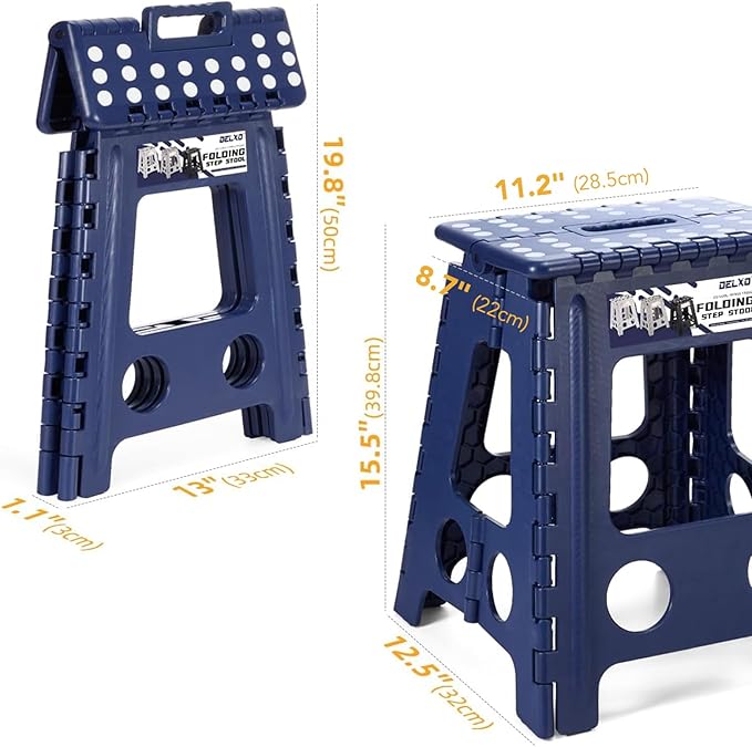 Delxo 16” Folding Step Stool in Royal Blue,1 Pack Premium Heavy Duty Foldable Stool for Adults,Portable Collapsible Plastic Step Stool,Non Slip Folding Stools for Kitchen Bathroom Bedroom Up to 400LBS
