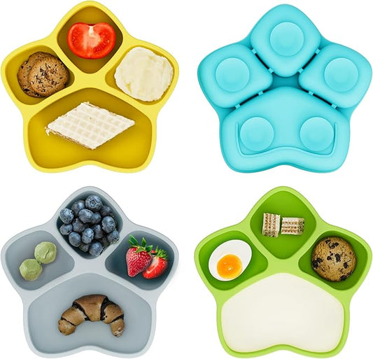 4 Pack Suction Plates for Baby & Toddler, 100% Food-Grade Silicone, 4 Large Divided Design, Microwave & Dishwasher Safe