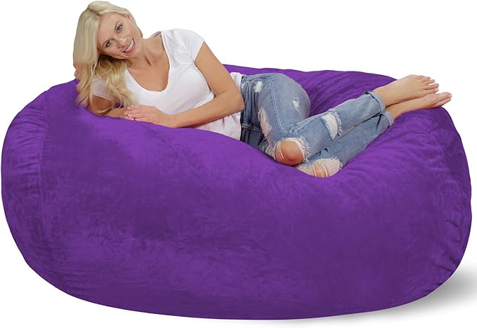 Chill Sack Bean Bag Chair: Huge 6' Memory Foam Furniture Bag and Large Lounger - Big Sofa with Soft Micro Fiber Cover - Purple Furry