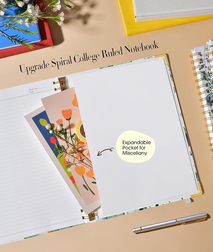 Aesthetic Spiral Notebook Journal for Women, 160 Pages Lined Notebooks 5.75” x 8.38”, A5 Hardcover Spiral Journals with 100 GSM Thick Paper, Cute College Ruled Notebook for Writing Work School