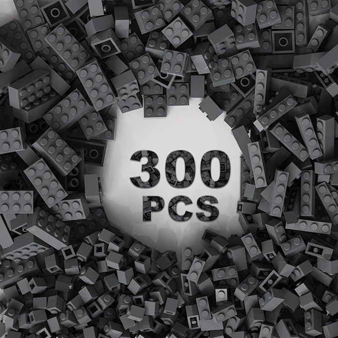 300 Pcs Classic Building Bricks, Dark Grey Bulk Bricks,Compatible with Lego and Major Brands Parts and Pieces, Creative Building Block Toys for Boys Girls Ages 6 7 8 9 10 Year Old