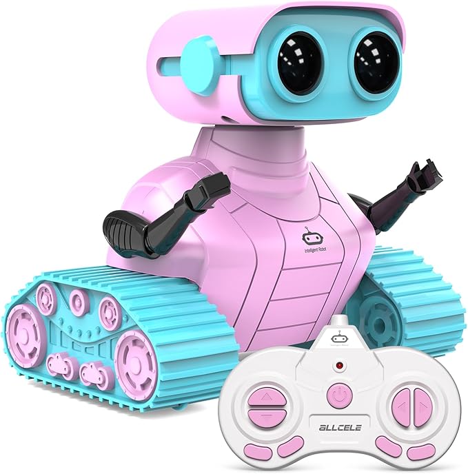 ALLCELE Robot Toys, Rechargeable RC Robots for Kids Boys, Remote Control Toy with Music and LED Eyes, Ideal Gift for Children-Pink Blue