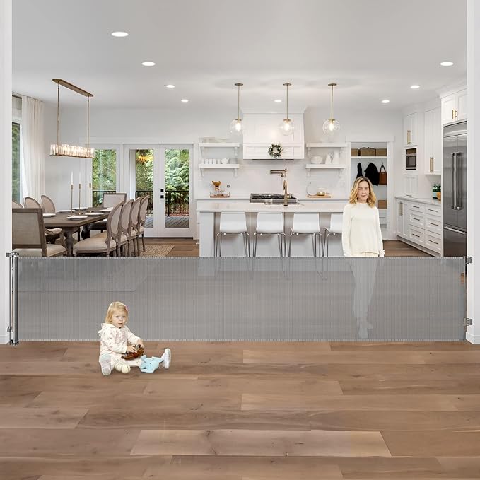 155 Inch Extra Wide Baby Gate Retractable Baby Gates Extra Wide Baby Gates for Large Openings Extra Long Baby Gate Indoor Extra Large Baby Gate Mesh Dog Gates for Doorways Pet Gate Outdoor Safety Gate