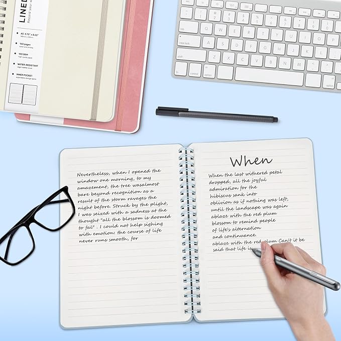 ABERLLS Blue Lined Spiral Journal Notebook with 160 Pages, 8×5.7in, A5 Spiral Notebook, Journaling Notebooks for Work, School, Women, Men, College Ruled Spiral Notebook, Hardcover Leather Journals