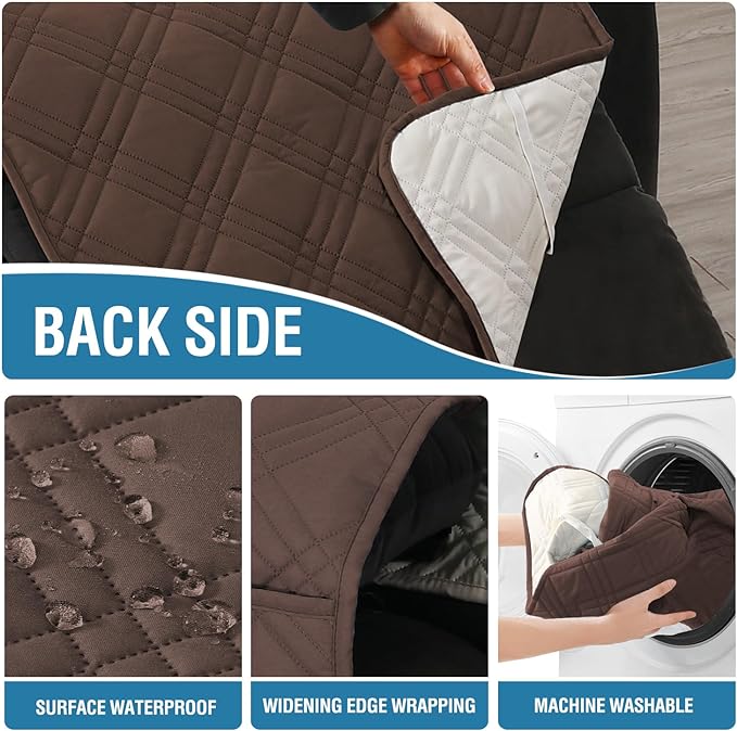 H.VERSAILTEX 100% Waterproof Reclining Couch Covers 1-Piece Reversible Recliner Chair Covers Furniture Protector with Elastic Straps for Pets Kids Sitting Width Up to 23" (Recliner, Brown/Beige)