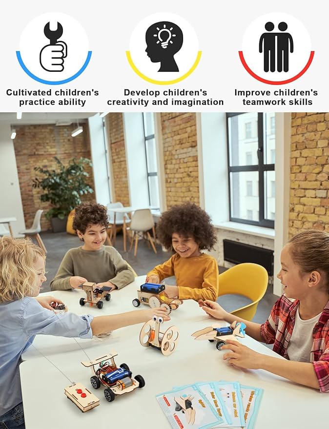 Poraxy STEM Model Car Kits, Toys for Boys Age 8-12, 5 in 1 Kids Wood Building Kit 8-10, 3D Wooden Puzzles, Educational Science Crafts Kits, Birthday Gifts for 8 9 10 11 12 13 14 Years Old Boys
