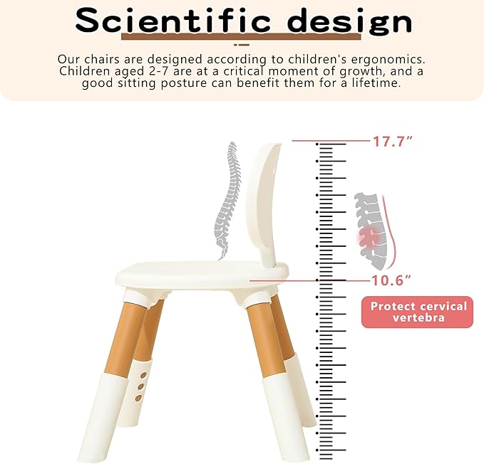 3 Level Height Adjustable Kids Chairs Plastic Preschool Chair Durable and Lightweight Child Chair with a Maximum Load Capacity of 130 pounds Suitable for Day Care, Classroom, and Home (2-Pack Beige)