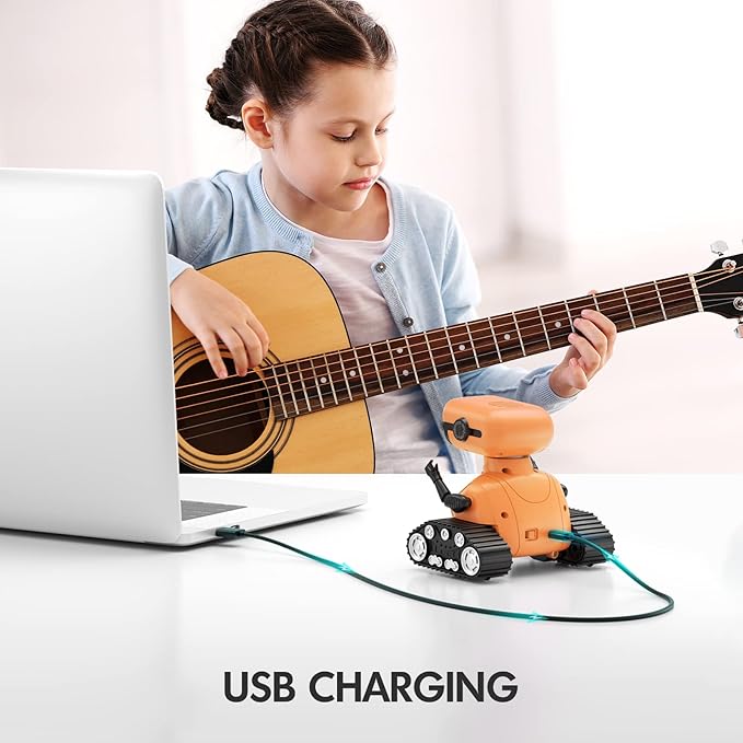 ALLCELE Robot Toys, Rechargeable RC Robots for Kids Boys, Remote Control Toy with Music and LED Eyes, Gift for Children Age 3 Years and Up - Orange