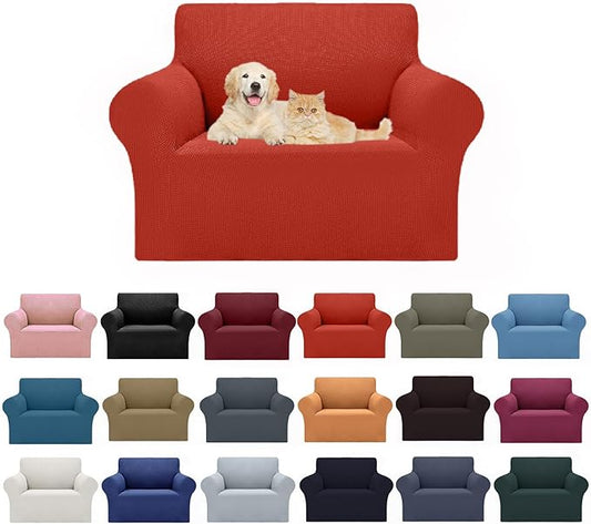 2025 New Stretch Chair Sofa Slipcovers Couch Cover for 1 Seater Furniture Protector Sofa Covers with Elastic Bottom Jacquard Fabric Small Checks for Pets, Kids - Pureed Pumpkin