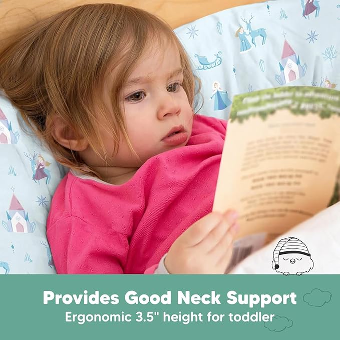 Toddler Pillow with Pillowcase - 13x18 My Little Dreamy Pillow, Organic Cotton Toddler Pillows for Sleeping, Kids Pillow, Travel Pillows, Mini Pillow,Nursery Pillow,Toddler Bed Pillow(Enchanted Frost)