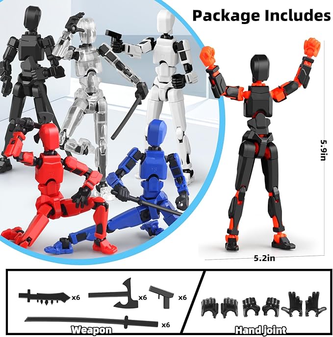 6Pack Titan T13 Action Figures Set - Lucky Spider T13 Action Figure 3D Printed Robot Figures Titan 13 Action Figures for Modeling Collector Birthday Gift for Kid 3-8 Year（Requires Assembly）