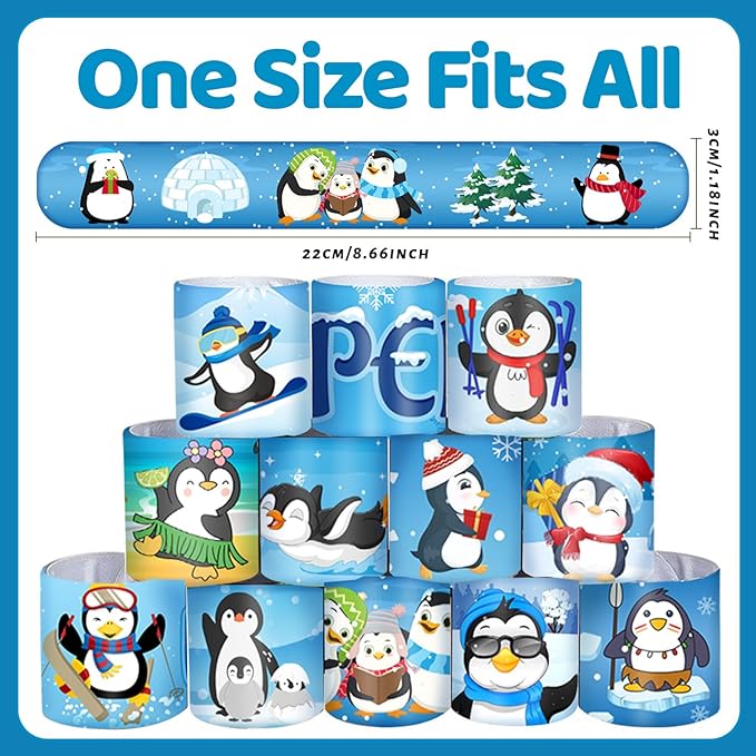 48 PCS Penguin Slap Bracelets Party Favors, Penguin Wristbands Bracelets Goodie Bag Fillers for Penguin Birthday Party Decorations Supplies for Kids Boys Girls Classroom Rewards