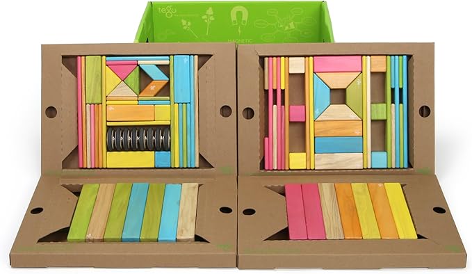 90 Piece Tegu Classroom Magnetic Wooden Block Set, Tints, 1-99 years old
