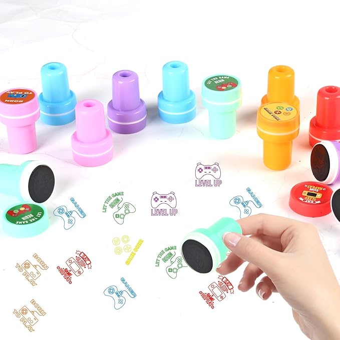 98 Pcs Video Game Party Favors Gifts Set Include Gamer Party Favor Stickers Stamps Keychains Slap Bracelets and Drawstring Bags Party Decorations for Kids Video Game Birthday Party Favors Supplies