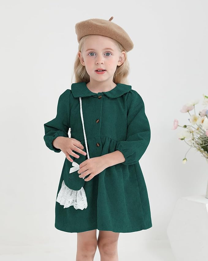 Mioglrie Toddler Baby Girl Dress 2T 3T 6 12 18 24 Months Fall Winter Clothes Outfits Dresses with Cute Satchel for Baby