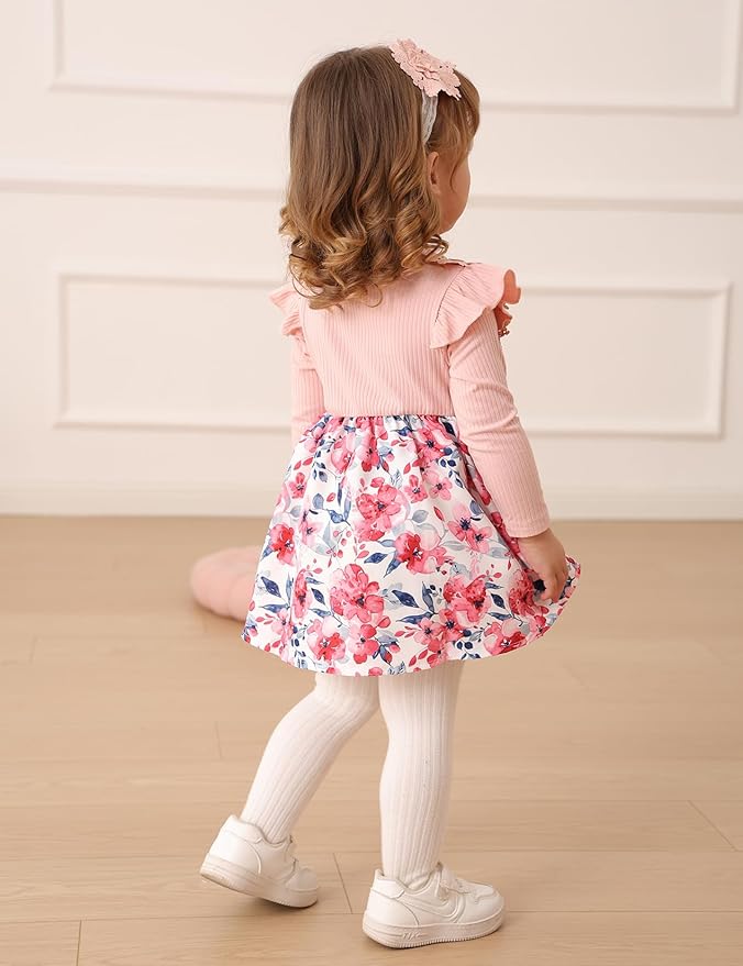 Baby Girl Dress Fall Flower Ruffle with Lace Headband Toddler Girls 3M-3T Infant Dresses Winter Baby Girl Clothes