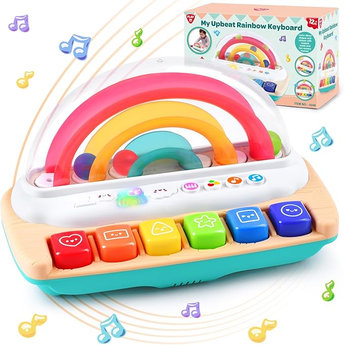PLAY Baby Musical Toys - Rainbow Baby Piano Toy Music & Sound Light Up Musical Toys for Toddlers 1-3, Multifunctional Baby Pop Up Toy Cause and Effect Toys for Toddlers Age 1+ and Up Girls