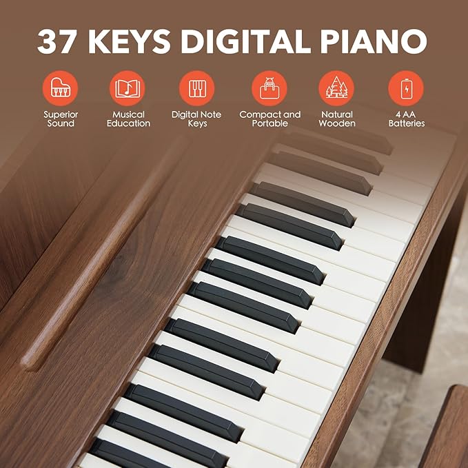 Kids Piano Keyboard, 37 Keys Digital Piano for Children, Toddler Music Educational Instrument Toy Wood Piano for 2+ Girls and Boys