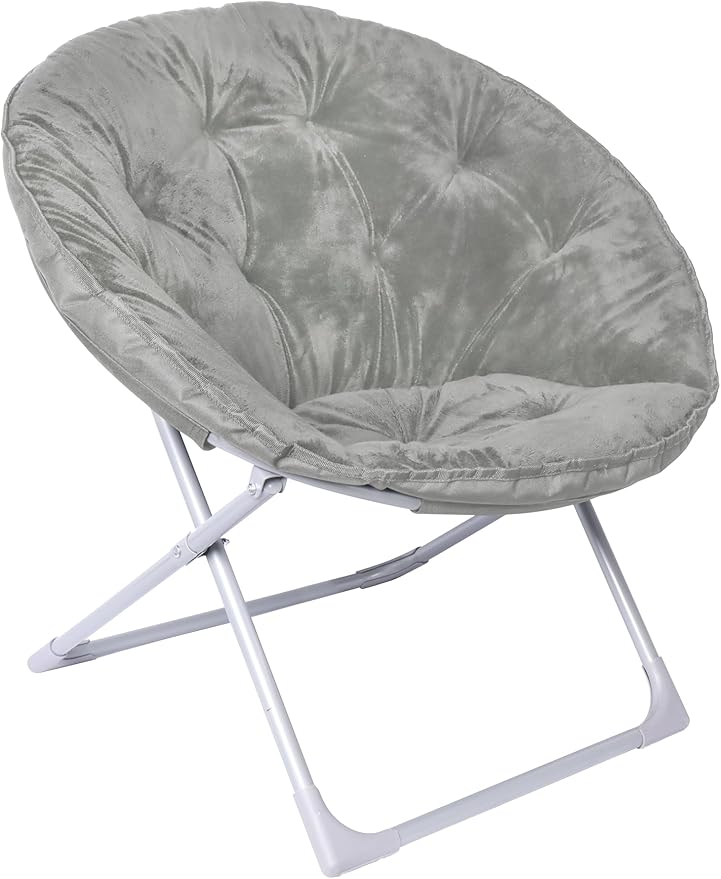Amazon Basics Comfortable Faux Fur Saucer Shaped Chair with Foldable Metal Frame, Grey, 32.3"D x 27.2"W x 32.3"H