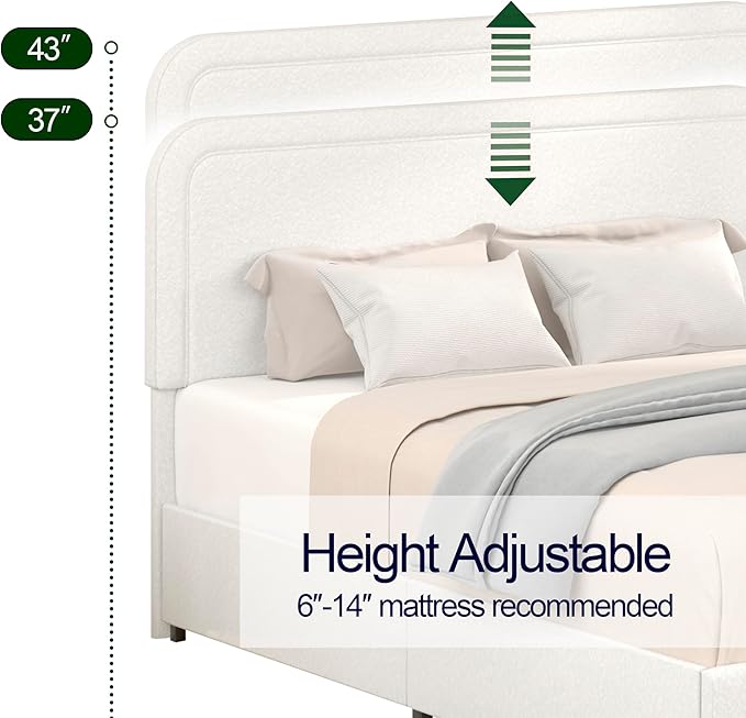 Christopher Knight Home Liv Upholstered Bed with Storage, Queen Size Platform Bed with 4 Drawers, Curved Stitched Tufted Headboard, Wooden Slat Mattress Support, No Box Spring Needed, Ivory Boucle