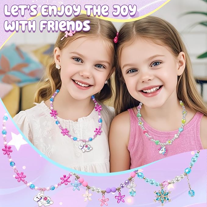 4 Sets Girls Jewelry Princess Unicorn Flower Frozen Necklaces Bracelets for Toddler Girl Princess Costume Dress Up Play Party Favors Toy Gifts for Little Girls Years Old 3 4 5 6 7 8