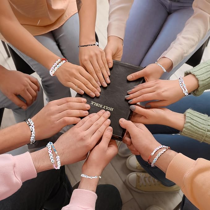 72 Pcs WWJD Bracelets Jesus You Christian Bracelets Bulk, Beaded Friendship Bracelet for Women Kid Colorful Religious Bracelets Inspirational Reminder Jewelry Gift(Jesus)