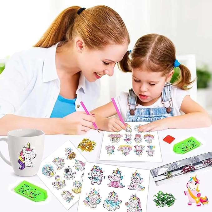 5D DIY Diamond Painting Stickers Kits for Kids, Diamond Art Mosaic Stickers by Numbers Kits Crafts Set for Children, Boys and Girls,Creative Handmade Art Craft Gift (Unicorn-2)