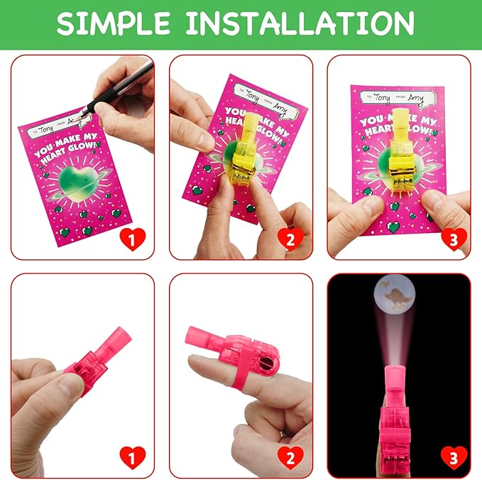 28 Pack Valentines Cards for Kids with LED Finger Lights, Valentines Day Gifts for Kids, Light Up Toys Bulk Valentines Day Cards for Kids Classroom School Exchange Prize Party Favors Set