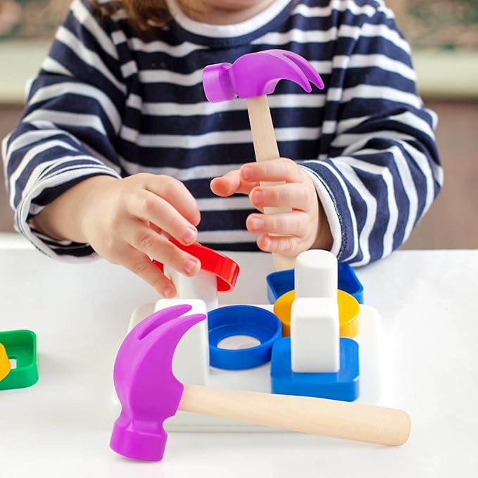 2 Pack Wooden Hammer Toys Simulation Hammers Maintenance Tools Educational Toys for Kids Birthday Party Games Supplies (Purple)