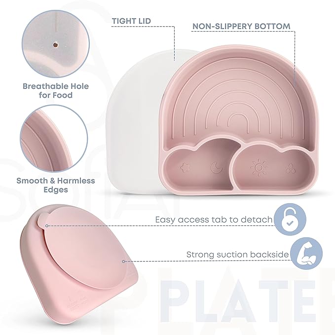 All In One Silicone Baby Feeding Set By SofiAl - Safe for 6-12 Months - Non-Toxic Baby Led Weaning Supplies - Toddler Self Feeding Utensils - BPA-Free - Mess Free Baby Feeding Essentials
