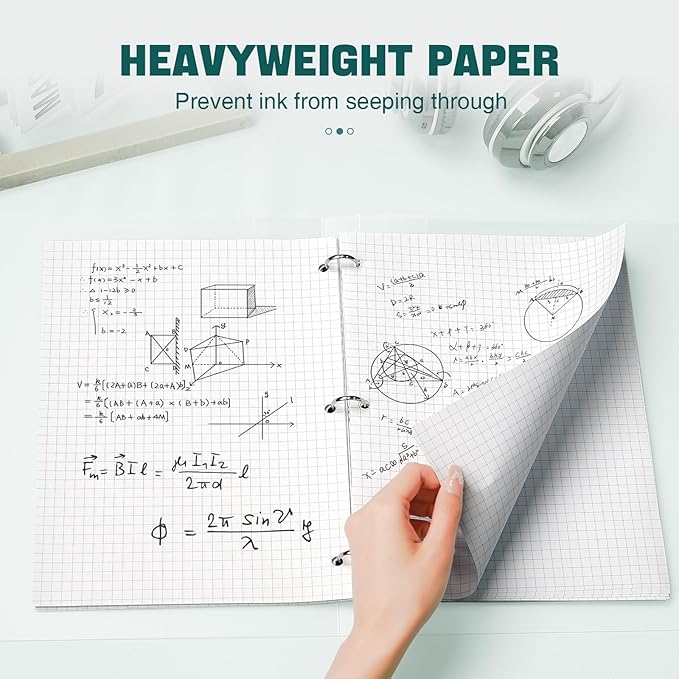 360 Sheets Quad Ruled Graph Paper, 3 Hole Punch Paper 8 x 10.5 White, Loose Leaf Graph Paper,Filler Paper 4 x 4 Graph Rule, Notebook Paper for 3 Ring Binder, Engineering Paper for School Home Business