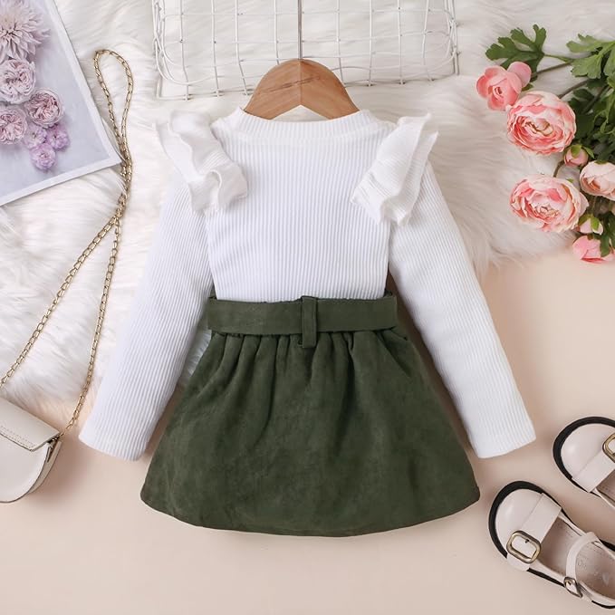 Fernvia Toddler Baby Girl Fall Winter Skirt Set Turtleneck Ribbed Long Sleeve T-Shirt Top & Plaid Skirts Dress 2Pcs Outfits