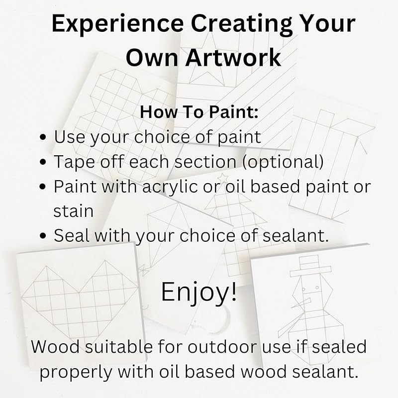 4 Barn Quilt Kit DIY Pattern to Paint, Unfinished Wood Quilting Block Sign for Painting, DIY Paintable Art, Adults Kids (6 Inches Square) (Winter Set Snowman, Christmas Tree, Snowflake) AVTRBoutique