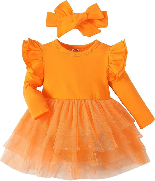 Baby Girl Ruffle Sleeve Romper Dress Outfit Newborn Princess Tulle Dresses Infant Jumpsuit Tutu Skirt Set Clothes