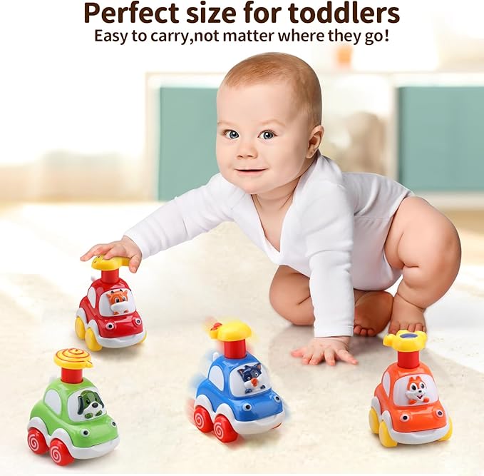 Amy&Benton Baby Toy Cars Toddler Toy Cars for 1 2 Year Old Cartoon Wind up Cars Press and Go Cars Push Go Cars for Toddlers 1-3 1st Birthday Gifts First Birthday Gift Toys Age 1 2 Year Old Baby Boys