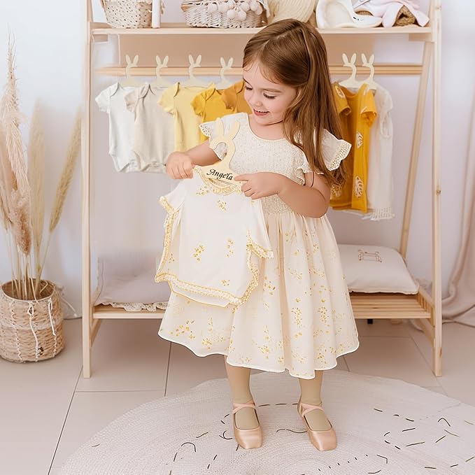 20 Packs Wooden Baby Hangers for Baby Clothes, Cute Bunny Ears Wood Newborn Baby Girl Boy Hangers for Nursery 9 Inch Kids Toddlers Children Infant Hangers for Baby Shower Crate Closet Clothing Storage