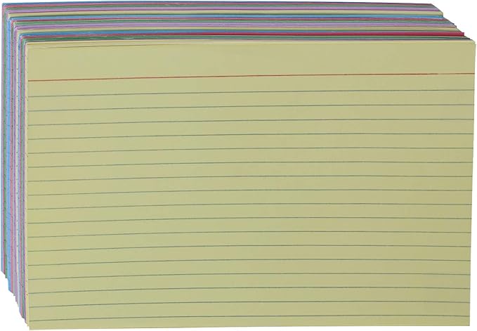 Amazon Basics Ruled Color Index Cards, 300 Count/Cards, Assorted, 5 x 8 in