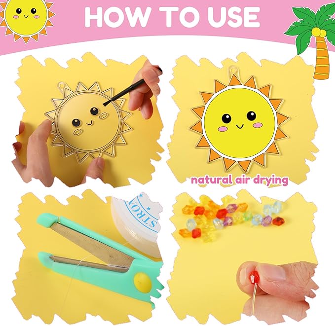 30 Set Summer Window Art Suncatchers Kits Summer Beach Fruit DIY Suncatchers Craft Kits Make Your Own Suncatcher Paint Suncatchers Ornaments for Boys Girls Craft Painting Art Activity