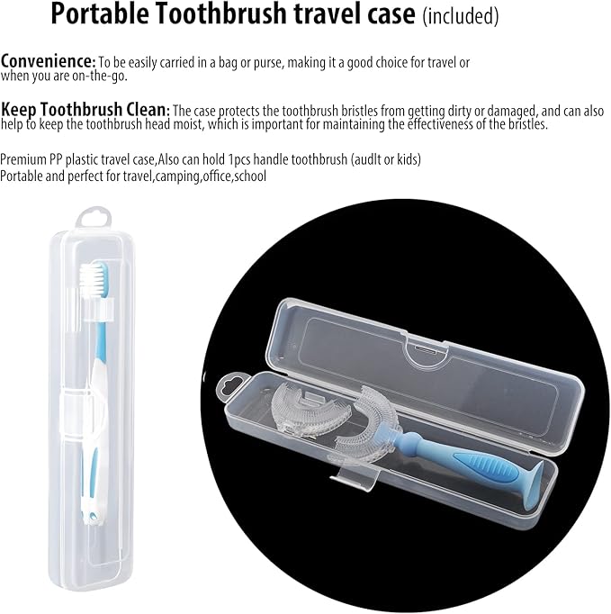 Kids U Shaped Toothbrush with Travel Case,Childrens Tooth Brush for Whole Mouth. Blue, Ages 2-6 Year