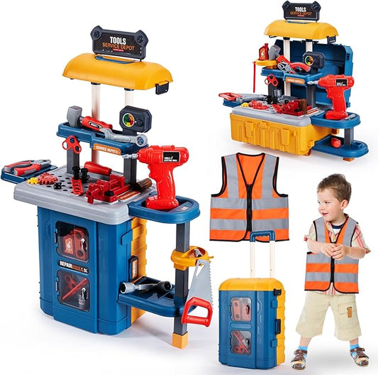 3 in 1 Kids Tool Bench -GEIYATOI, Toddler Workbench with Electric Drill and Realistic Toddler Tool Set for 2 3 4 5 6 Years Old Boys Girls, Construction Toys for Christmas Birthday Party New Year